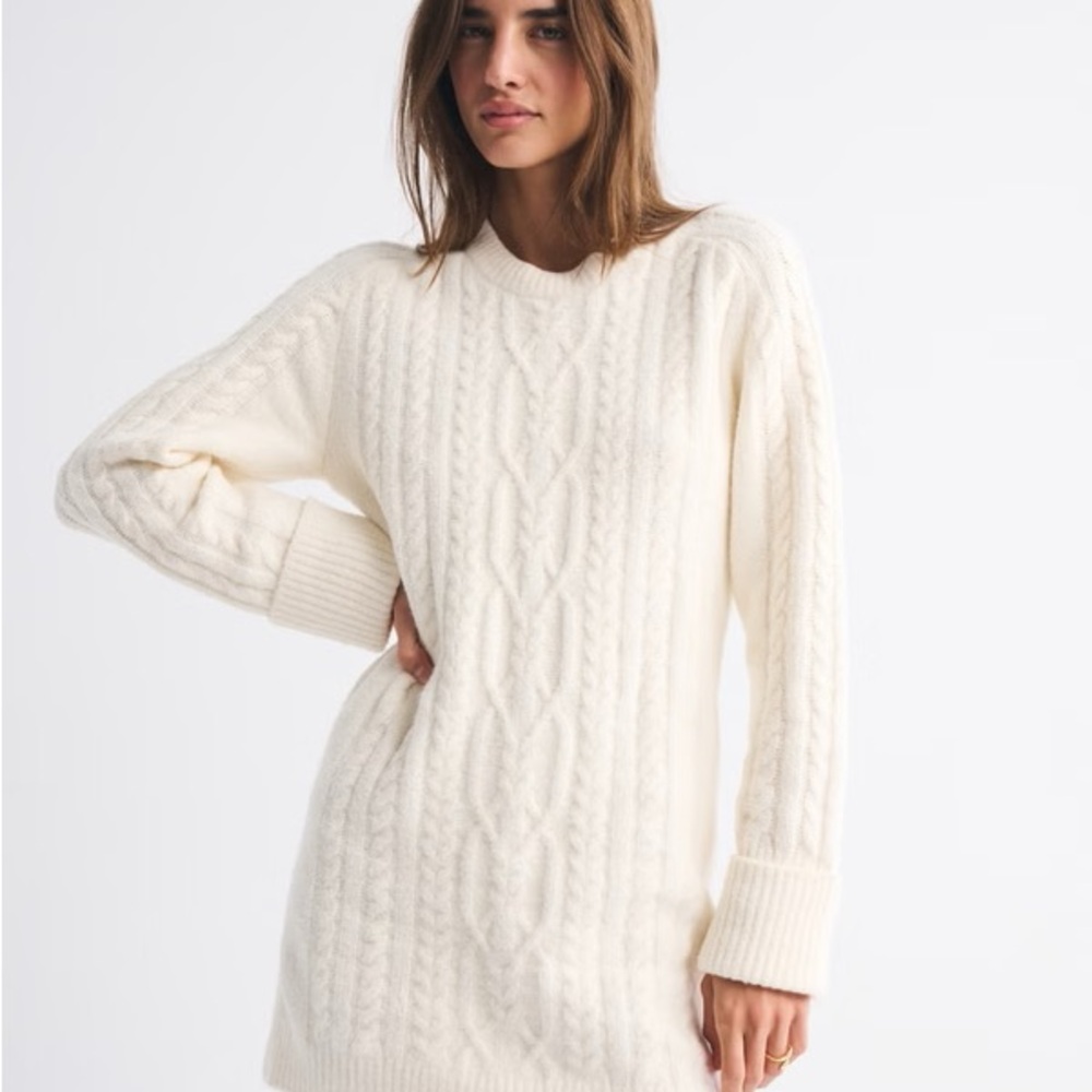 Abercrombie & Fitch Cream Long Sleeve Dress